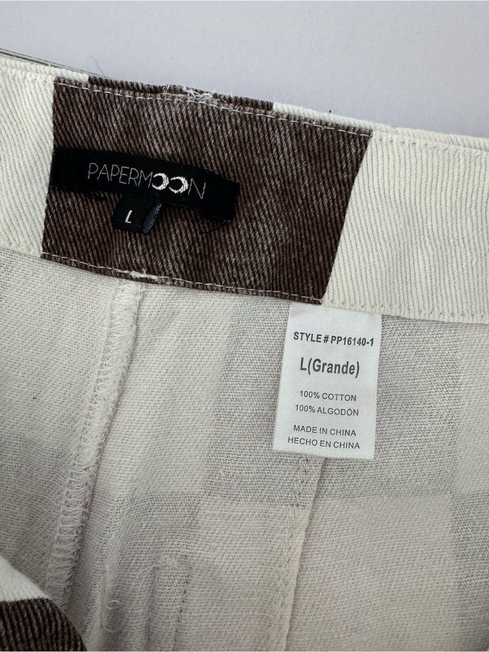 Papermoon Checkered White and Brown Wide Leg Pants - Picture 5 of 5